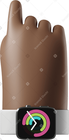 3D Vista traseira de uma mão de pele marrom escura com smartwatch ligado apontando para cima PNG, SVG