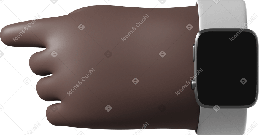 3D Mão de pele negra com smartwatch desligado apontando para a esquerda PNG, SVG