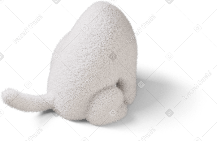 3D Three-quarter back view of a fluffy sitting body turned right PNG, SVG