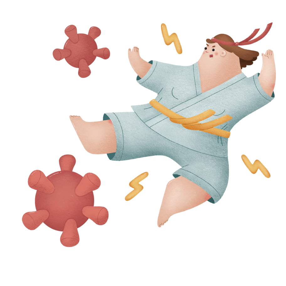 Man in white coat is fighting the COVID virus Illustration in PNG, SVG