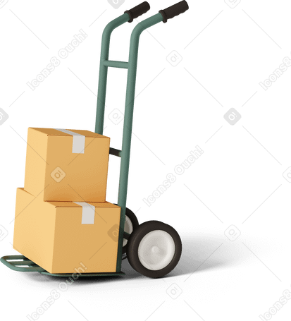 3D trolley with two cardboard boxes PNG, SVG