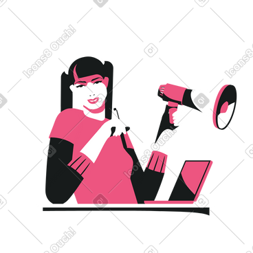 Marketing girl with a megaphone in her hand animated illustration in GIF, Lottie (JSON), AE