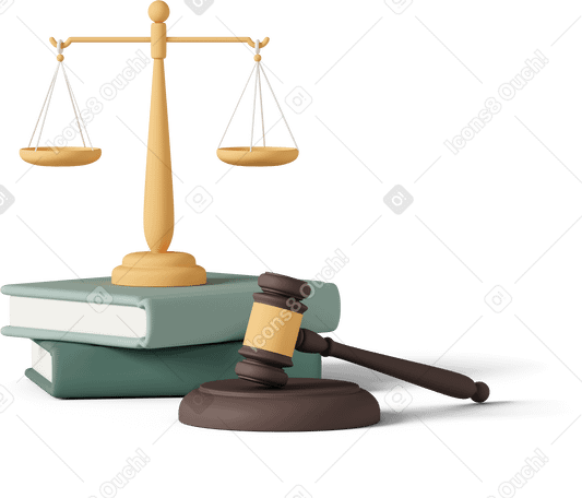 3D judge gavel with law books and scales в PNG, SVG