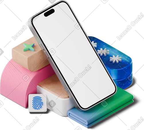 3D isometric view of smartphone mockup based on security themed figures PNG, SVG