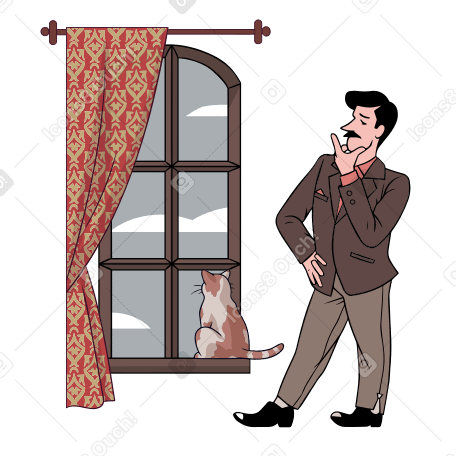 Guy and his cat looking through the window PNG, SVG