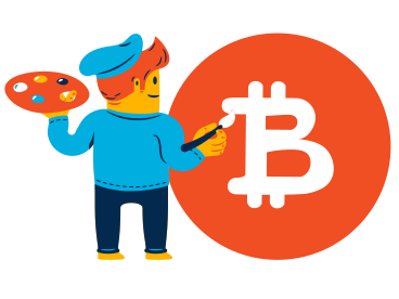 Artist painting a bitcoin sign PNG, SVG