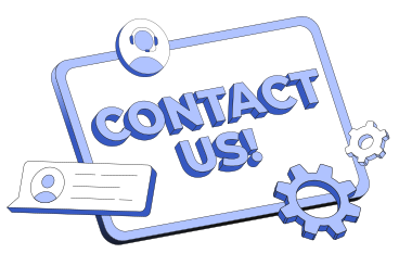 Lettering Contact Us! with social gears and support sign text PNG, SVG