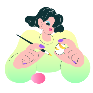 Young woman painting an Easter egg PNG, SVG