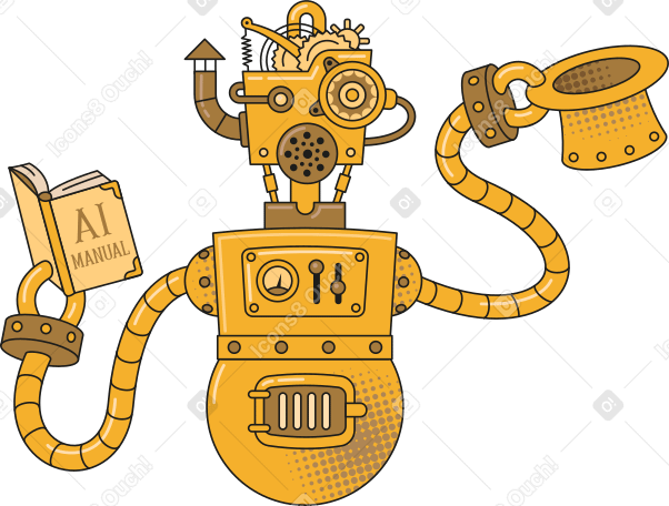 robot with a hat and a book in his hands PNG, SVG