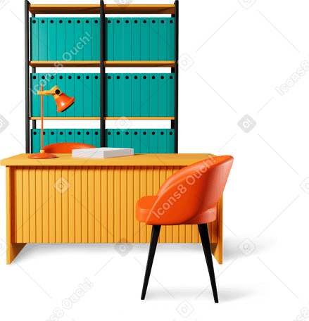 3D office desk and shelf unit with box files Illustration in PNG, SVG