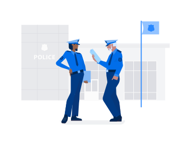 Männliche und weibliche polizisten auf der polizeiwache PNG, SVG