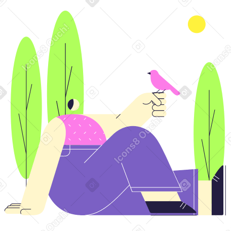 Woman holding a bird and enjoying nature Illustration in PNG, SVG