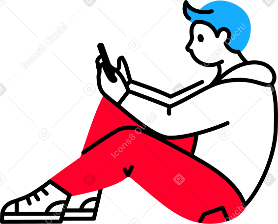 man sitting with a smartphone Illustration in PNG, SVG