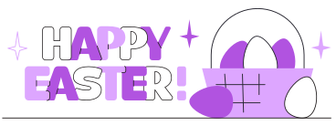 Lettering Happy Easter with Easter eggs basket text PNG, SVG