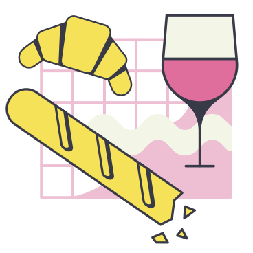French cuisine. A glass of wine, a baguette and a croissant PNG, SVG