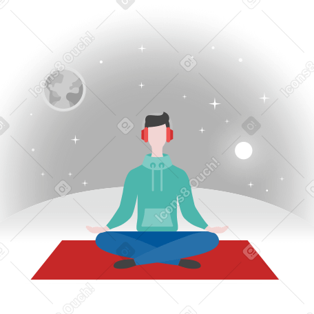 Человек в наушниках медитирует в космосе в PNG, SVG