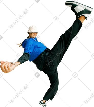 Young woman lifting leg high PNG, SVG