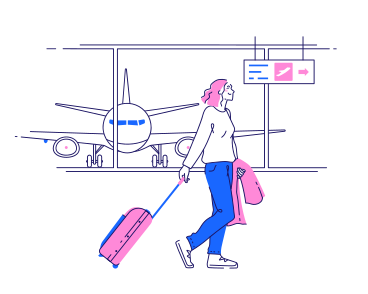 La donna cammina con una valigia all'aeroporto PNG, SVG