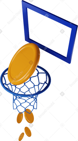 3D Деньги, падающие через баскетбольное кольцо, повернулись налево в PNG, SVG