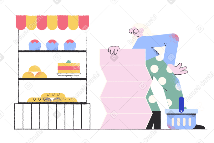 Frau mit einkaufsliste beim bäcker PNG, SVG