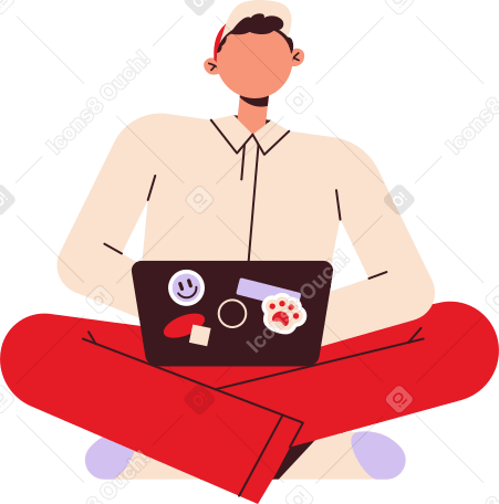 young man in cap with laptop Illustration in PNG, SVG