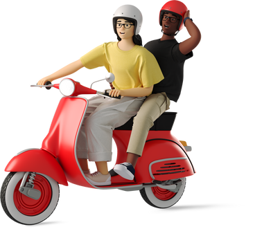 woman and man on a moped PNG, SVG