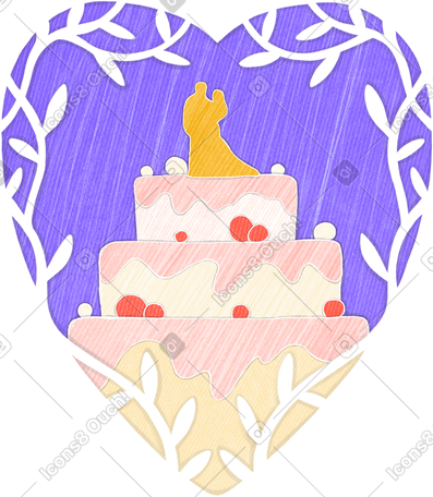 lilac frame in the shape of a heart with a wedding cake PNG, SVG