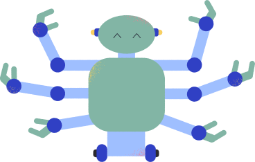 Green robot with six arms PNG, SVG