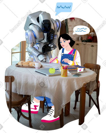 Robot helps the girl to do her homework PNG, SVG