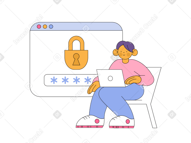 Man enters a password into a laptop Illustration in PNG, SVG
