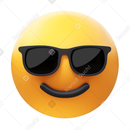3D smiling face with sunglasses Illustration in PNG, SVG