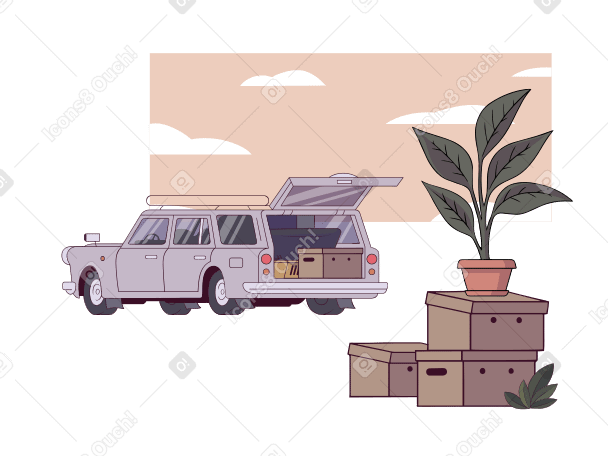 Car with moving boxes in the trunk PNG, SVG