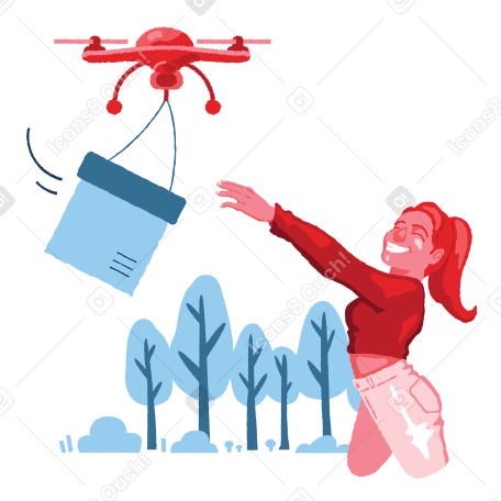 Donna che riceve un pacco consegnato da un drone PNG, SVG