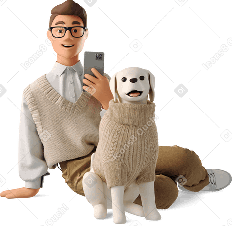 3D 男人和宠物狗玩装扮 PNG, SVG
