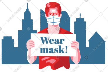 Man holding "wear mask!" sign PNG, SVG