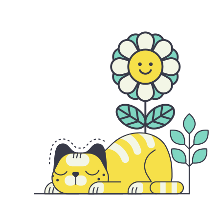 Chat dormant sous une jolie fleur PNG, SVG
