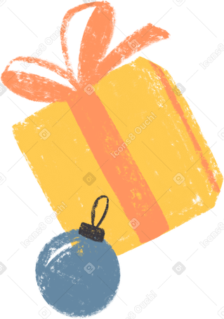 크리스마스 장식이 있는 노란색 선물 상자 PNG, SVG