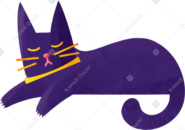 black cat with a yellow collar lying and sleeping Illustration in PNG, SVG