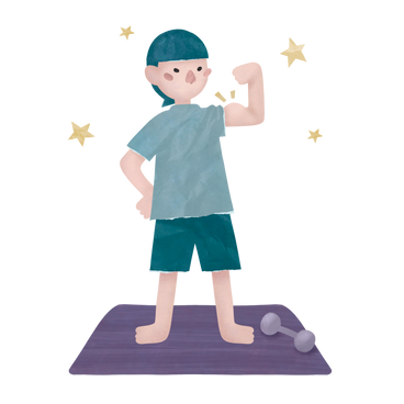 Boy exercising with dumbbell and flexing muscles PNG, SVG