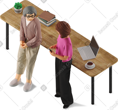 3D women talking at work PNG, SVG