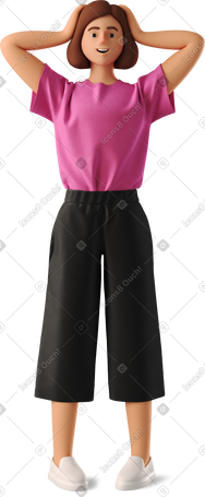 3D young woman standing and holding her head PNG, SVG