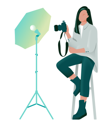 Femme avec une caméra en studio PNG, SVG