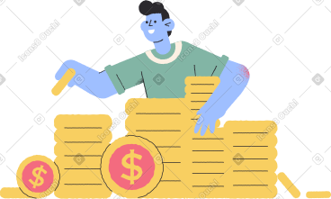 Man with pile yellow coins dollars PNG, SVG