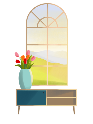 Летний пейзаж за окном в PNG, SVG