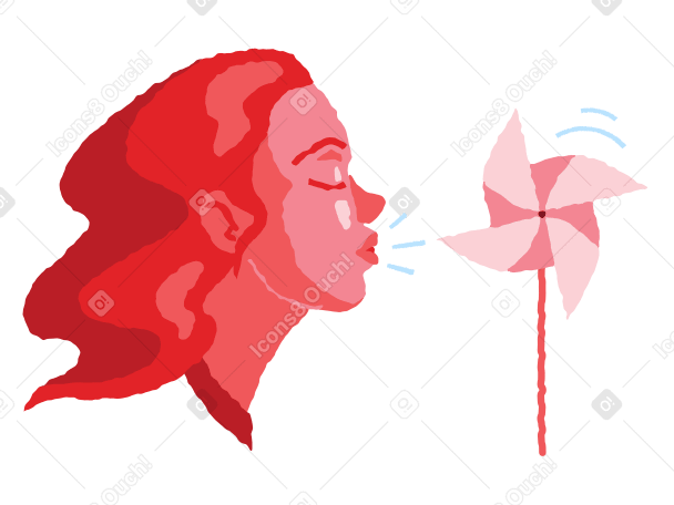 Woman blowing on a windmill toy PNG, SVG