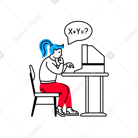 オンラインで数学を勉強している女性 のpngとsvgでのイラスト