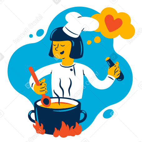 Female chef cooking with love Illustration in PNG, SVG