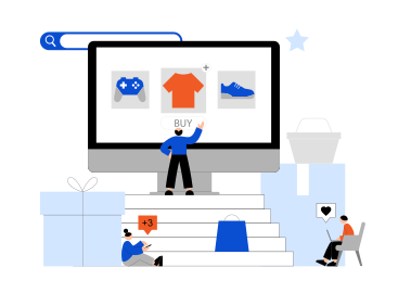 Young people shopping for clothes online animated illustration in GIF, Lottie (JSON), AE