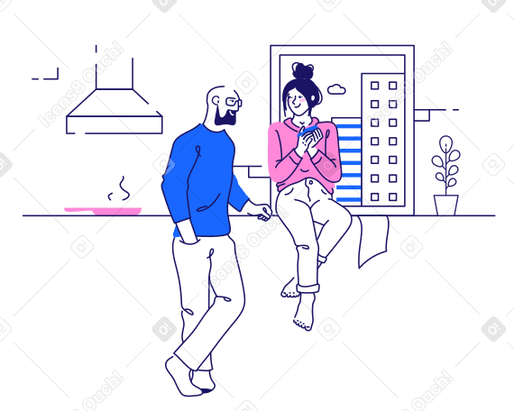 Woman and man in the kitchen Illustration in PNG, SVG