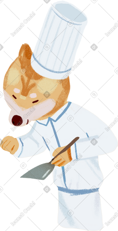 chef in a cap and apron holding spatula PNG, SVG